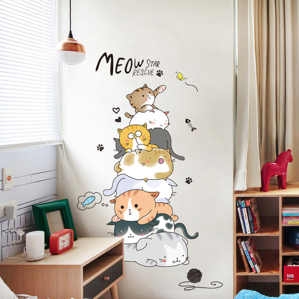 Детски стикери подходящи за стена и врата котки 