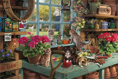 Пъзел картина - Любопитни котки от 300 парчета
