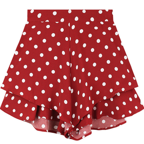 Σύντομα παντελόνια γυναικεία παντελόνια της μόδας με μαύρες, λευκές και κόκκινες κουκίδες