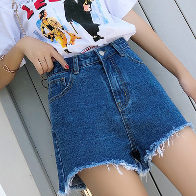 Къси дамски дънки с висока талия в два цвята