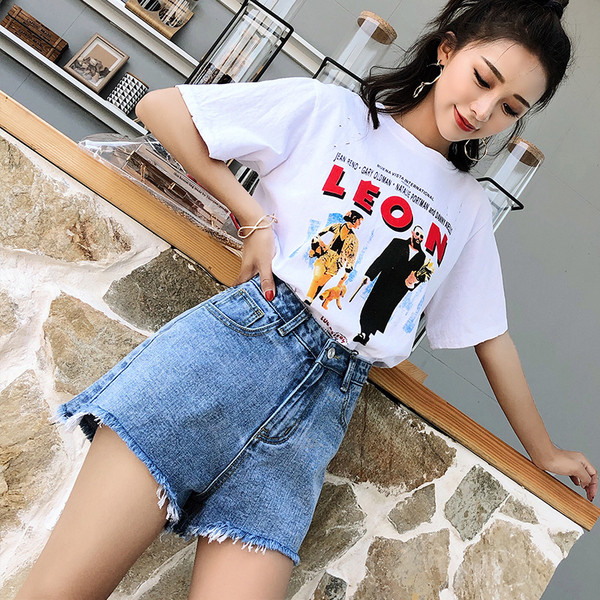 Къси дамски дънки с висока талия в два цвята