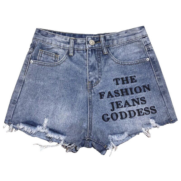 Дамски модерни накъсани дънки с надпис 