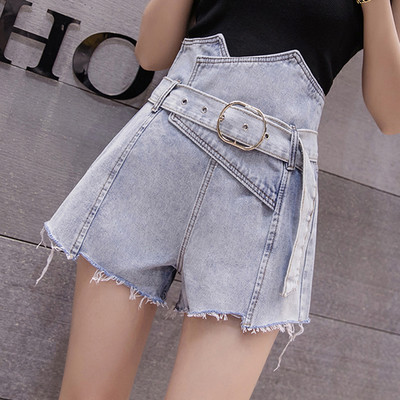 Модерни къси дънки с висока талия и колан 