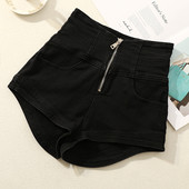 Дамски къси дънки с висока талия и цип