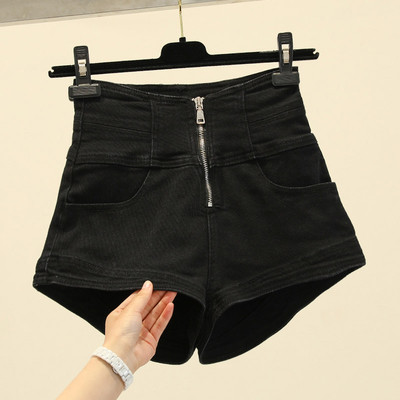 Дамски къси дънки с висока талия и цип