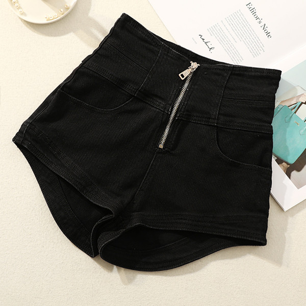 Дамски къси дънки с висока талия и цип