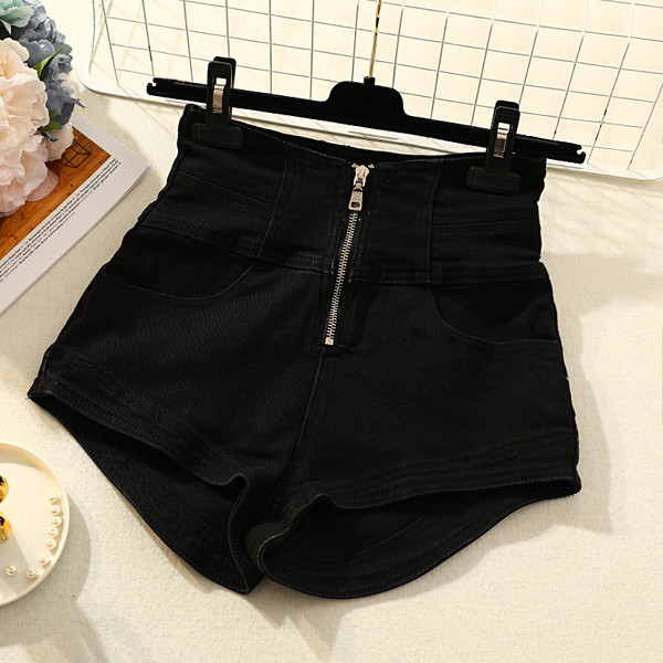 Дамски къси дънки с висока талия и цип