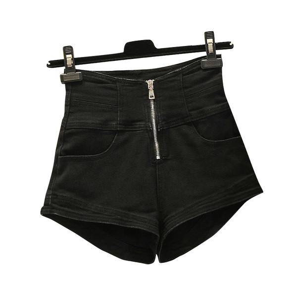 Дамски къси дънки с висока талия и цип