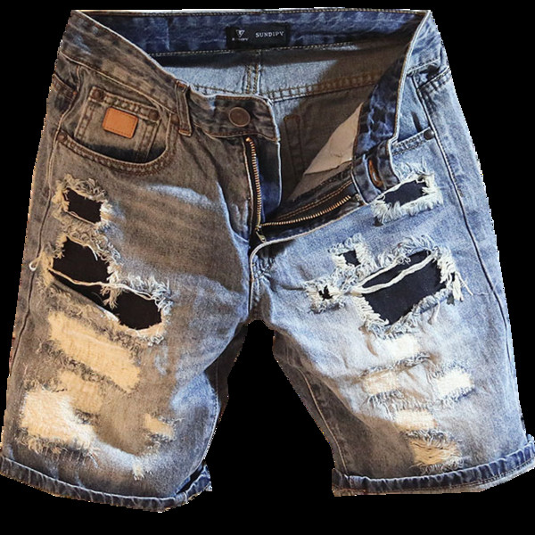 Мъжки ефектно накъсани дънки с апликации