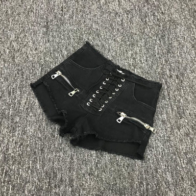 Дамски ефектни къси дънки с връзки в три цвята