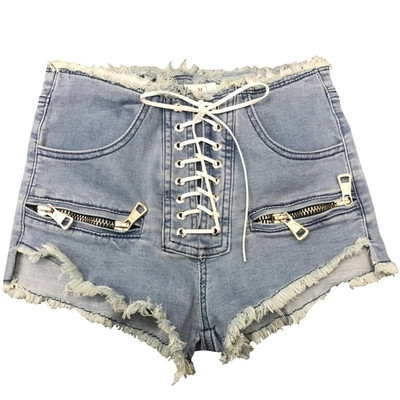 Дамски ефектни къси дънки с връзки в три цвята