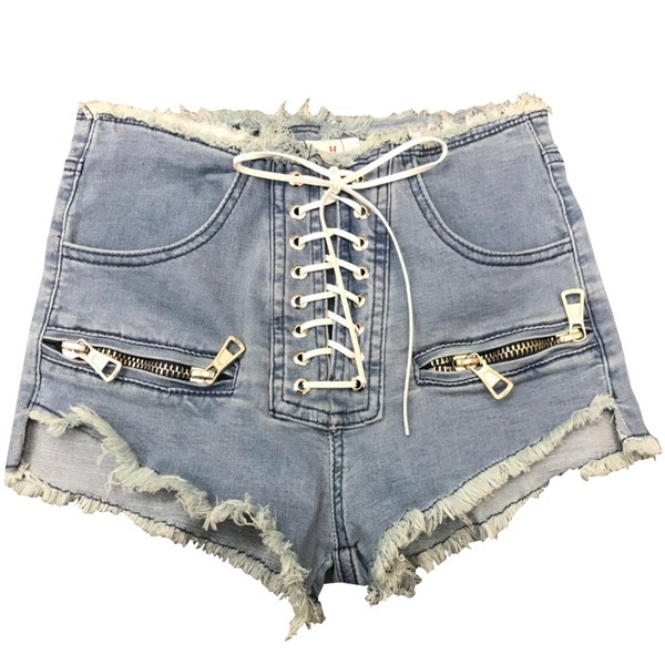 Дамски ефектни къси дънки с връзки в три цвята