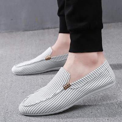 Райрани мъжки елегантни мокасини в черен и бял цвят