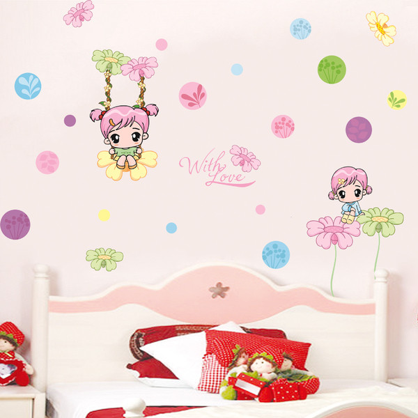 Свежи детски стикери момиче цветя 