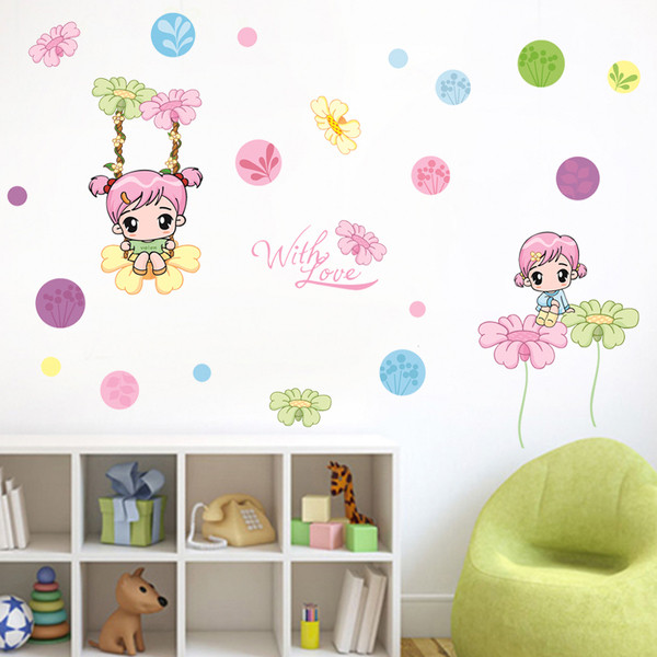 Свежи детски стикери момиче цветя 