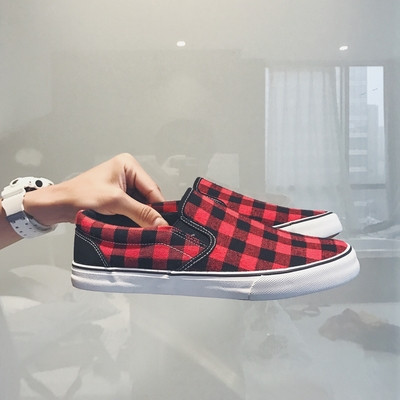 Мъжки карирани мокасини с равна подметка в два цвята