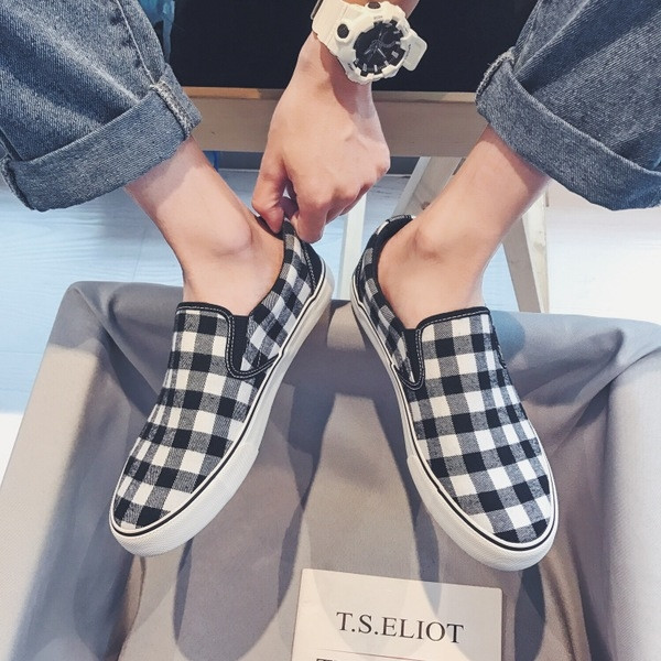 Мъжки карирани мокасини с равна подметка в два цвята