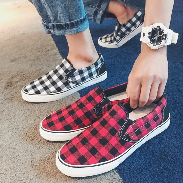 Мъжки карирани мокасини с равна подметка в два цвята