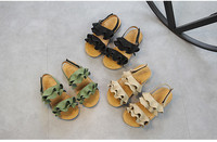 Παιδικά σανδάλια για κορίτσια σε μαύρο, μπεζ και πράσινο χρώμα