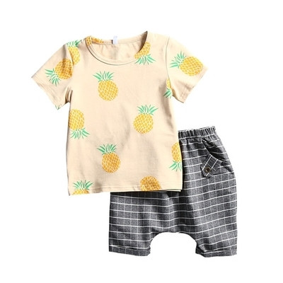 Детски комплект за момчета - тениска с щампа и панталони тип шалвар