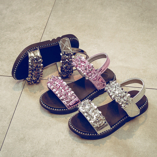 Sandale copii pentru fete cu pietre de decor in trei culori