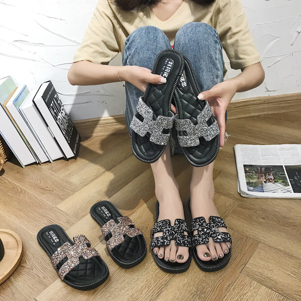 Papuci de dama moderni cu pietre in trei culori