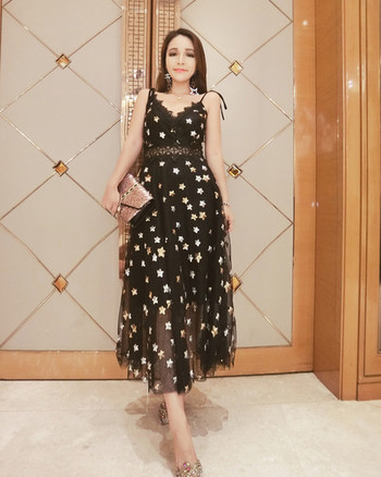 Rochie lunga delicata cu decolteu in V in doua culori