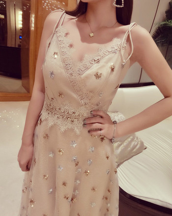 Rochie lunga delicata cu decolteu in V in doua culori