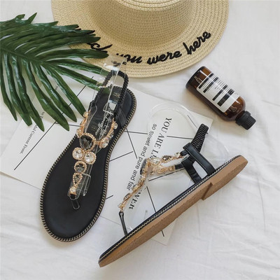 Περιστασιακά γυναικεία σανδάλια χωρίς κορδόνια, διακόσμηση με δίχρωμες πέτρες