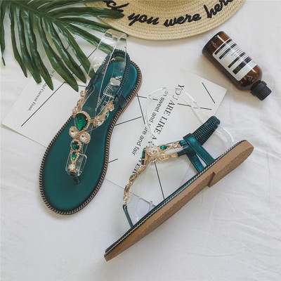 Περιστασιακά γυναικεία σανδάλια χωρίς κορδόνια, διακόσμηση με δίχρωμες πέτρες