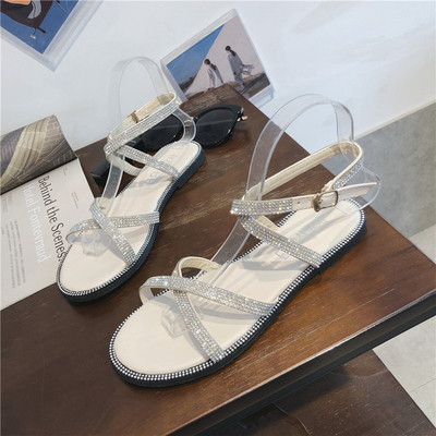 Ежедневни дамски сандали с каишки и камъчета в два цвята