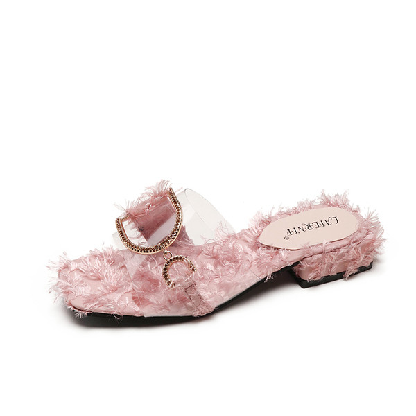 Прозрачни дамски чехли с декорация в три цвята