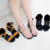 Детски сандали за момичета с крос връзки в черен, кафяв и розов цвят