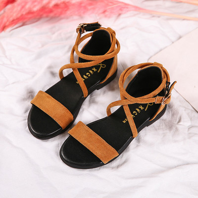 Детски сандали за момичета с крос връзки в черен, кафяв и розов цвят