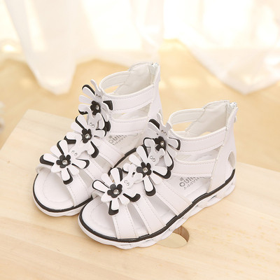 Sandale casual pentru copii pentru fete cu talpa plate si motive florale