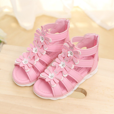 Sandale casual pentru copii pentru fete cu talpa plate si motive florale