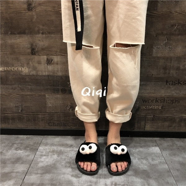 Papuci de damă cu puf și decor 3D în trei culori