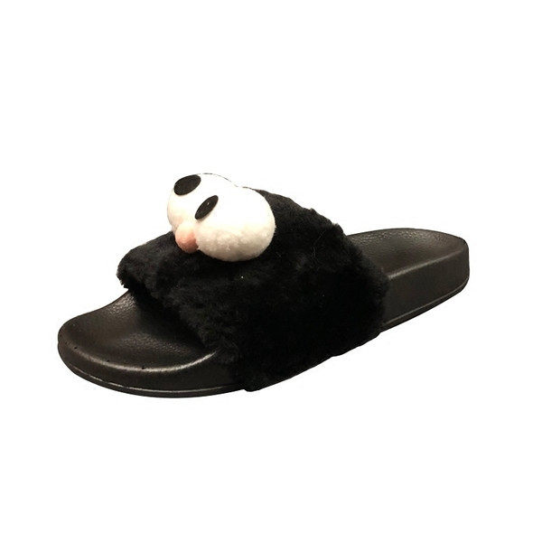 Papuci de damă cu puf și decor 3D în trei culori