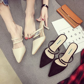 Елегантни заострени дамски чехли на ток в два цвята