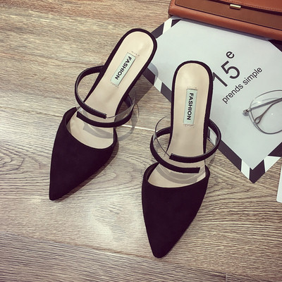 Елегантни заострени дамски чехли на ток в два цвята