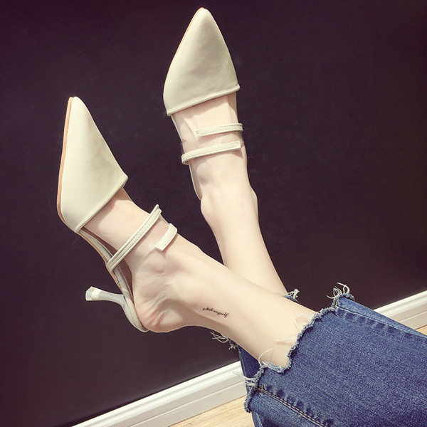 Елегантни заострени дамски чехли на ток в два цвята