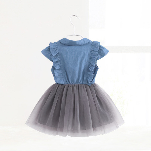 Rochie de denim moderna pentru copii cu tul si volane