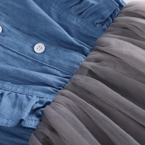 Rochie de denim moderna pentru copii cu tul si volane