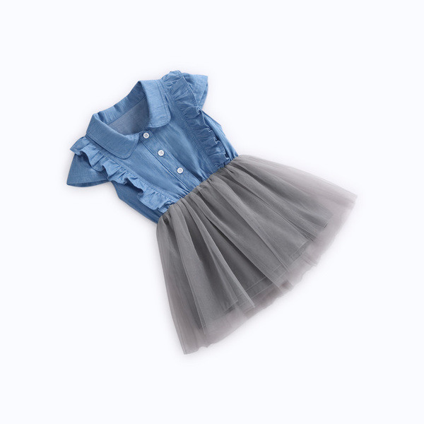 Rochie de denim moderna pentru copii cu tul si volane