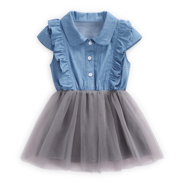 Rochie de denim moderna pentru copii cu tul si volane