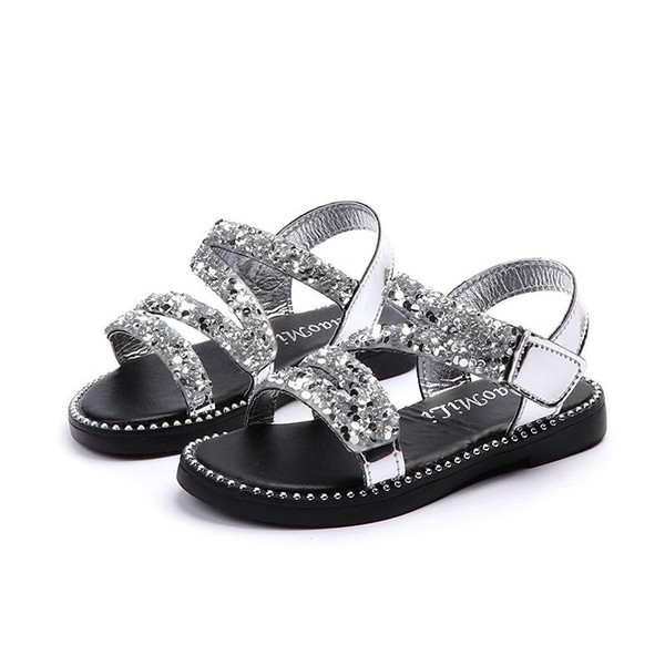 Sandale moderne pentru copii pentru fete cu pietre decorative în negru, roz, auriu și argintiu