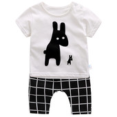 Set copii pentru fete si baieti - Tricou cu imprimeu si pantaloni in carouri