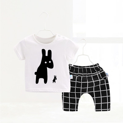 Set copii pentru fete si baieti - Tricou cu imprimeu si pantaloni in carouri