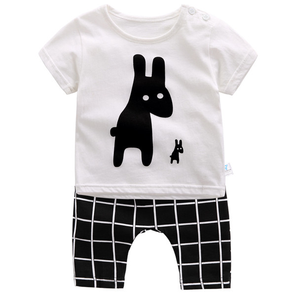 Set copii pentru fete si baieti - Tricou cu imprimeu si pantaloni in carouri