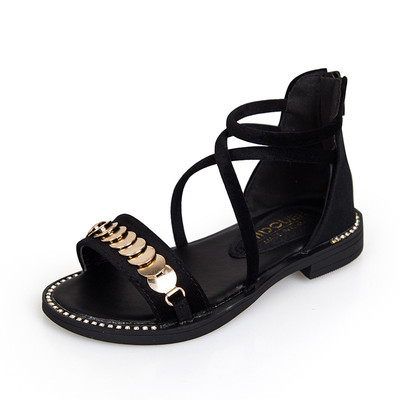 Sandale moderne pentru copii din piele intoarsa pentru fete cu decoratiuni in trei culori